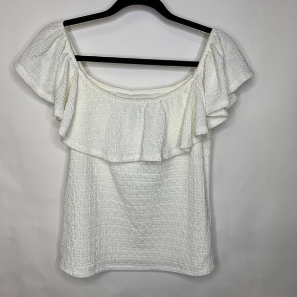 NWT Anthropologie Cream Knit Textured Ruffle Peasant Top Sz Small - Picture 1 of 5